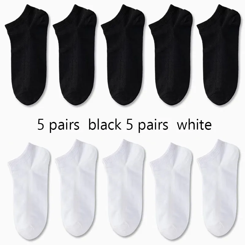 1/5/10pairs Men's Breathable Athletic Plain Color Boat Comfortable Ankle Socks