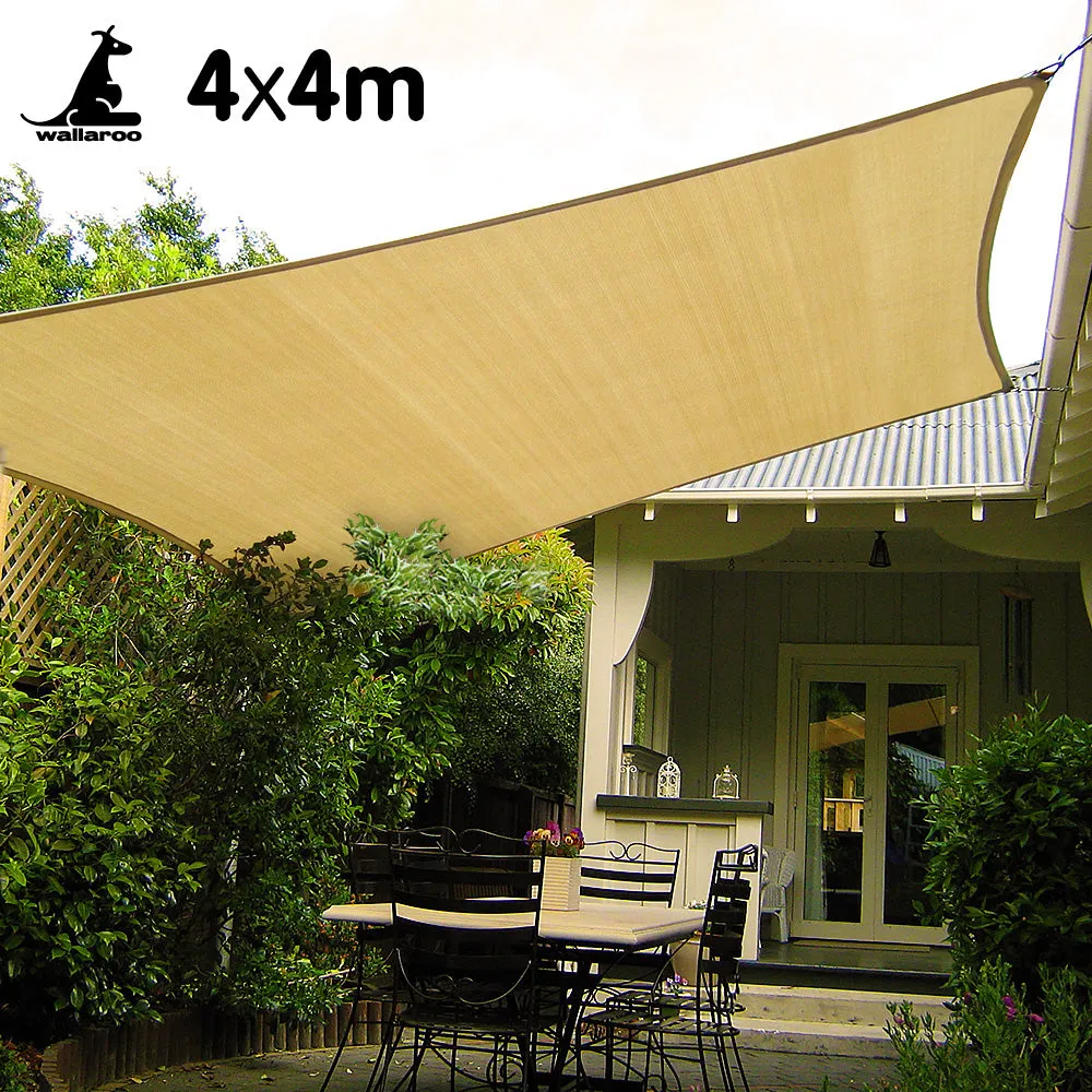 4m x 4m UV-Block Square Shade Sail, Breathable Fabric, Sand