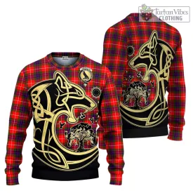 Abernethy Tartan Ugly Sweater with Family Crest Celtic Wolf Style