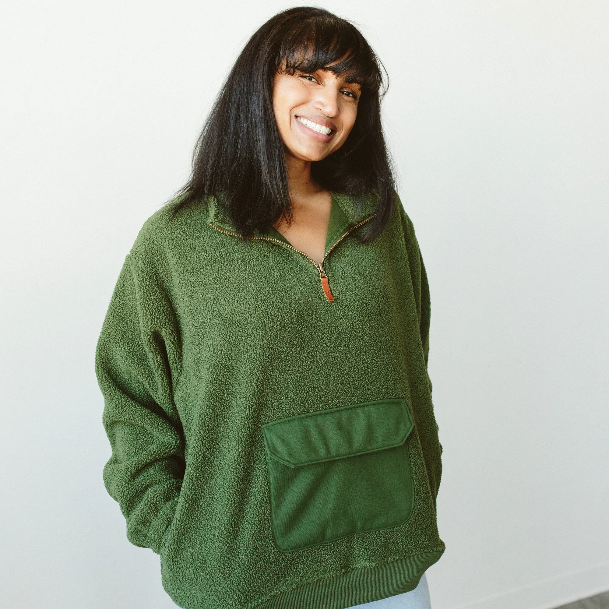 Adult Sherpa Zip Pullover - Spruce