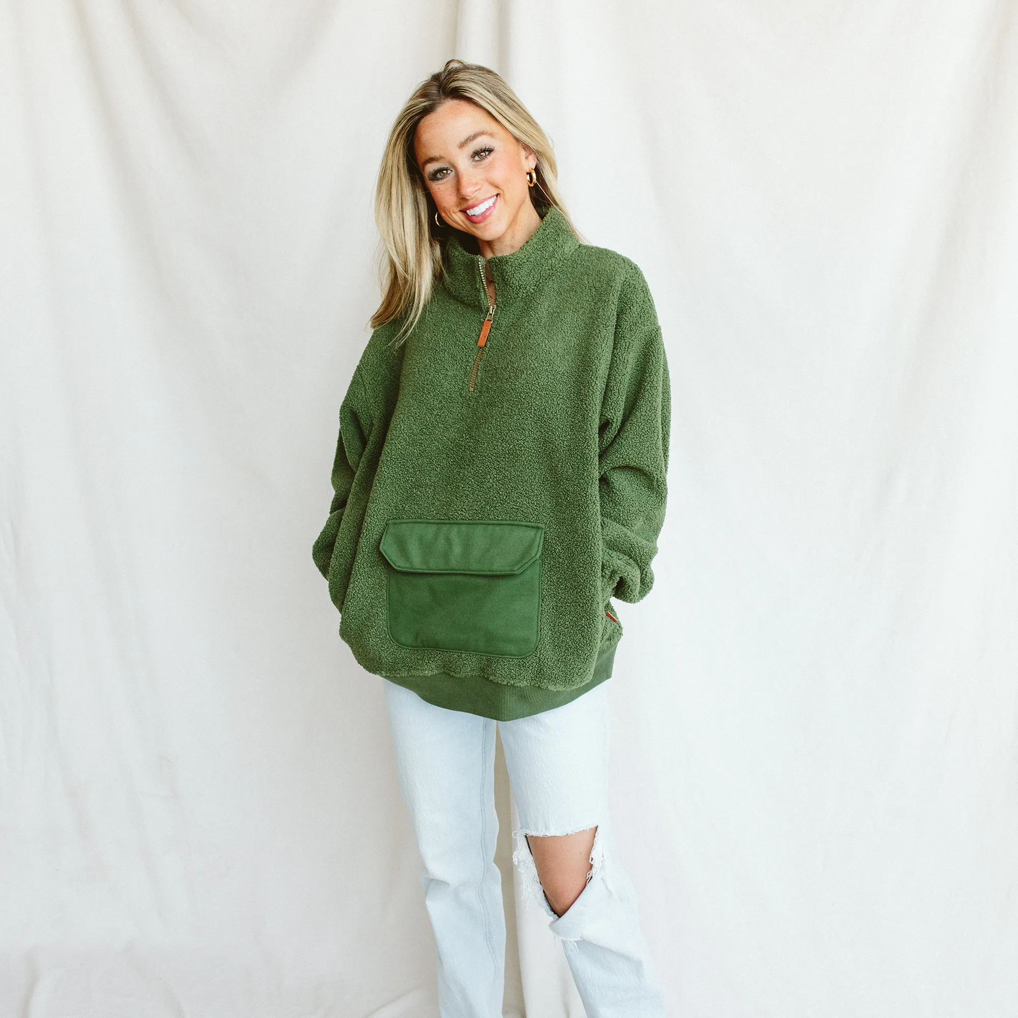 Adult Sherpa Zip Pullover - Spruce