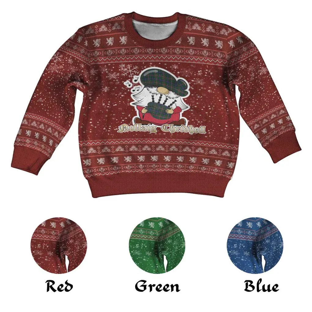 Allison Clan Christmas Kid Ugly Sweater with Gnome Playing Bagpipes