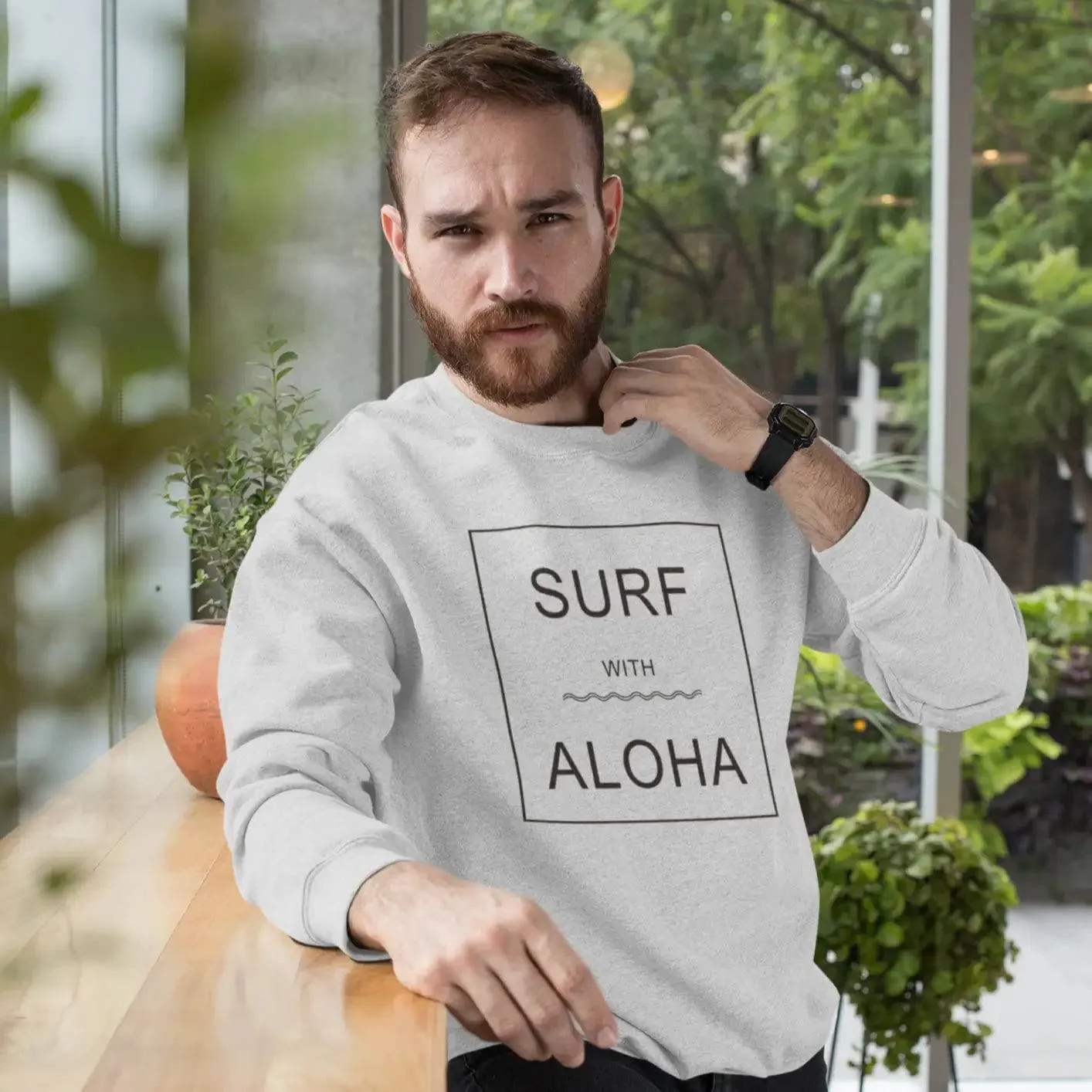 Aloha Days Sweater Surf with Aloha Made in Hawaii Grey