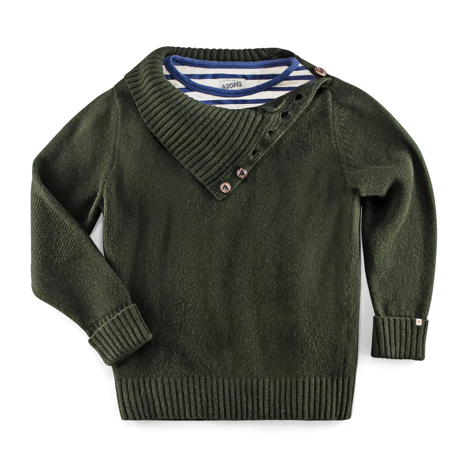 &SONS Ahab Submariner Rollneck Jumper Moss Green