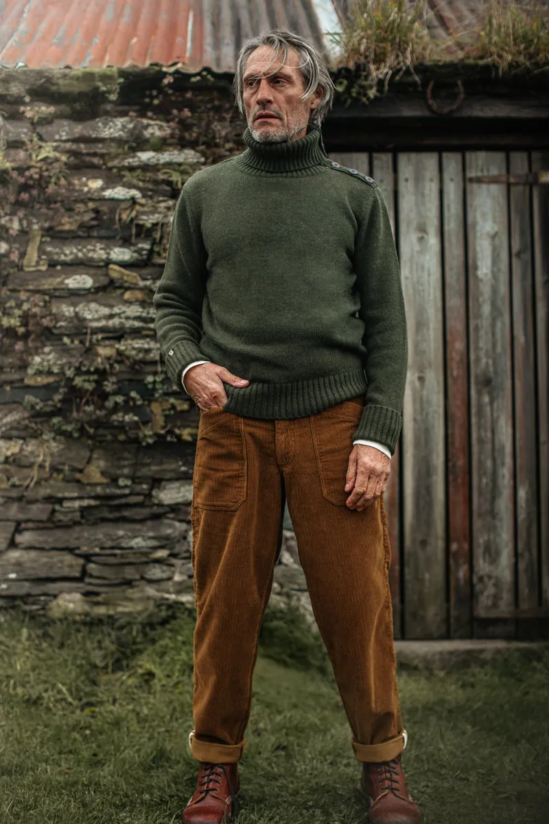 &SONS Ahab Submariner Rollneck Jumper Moss Green