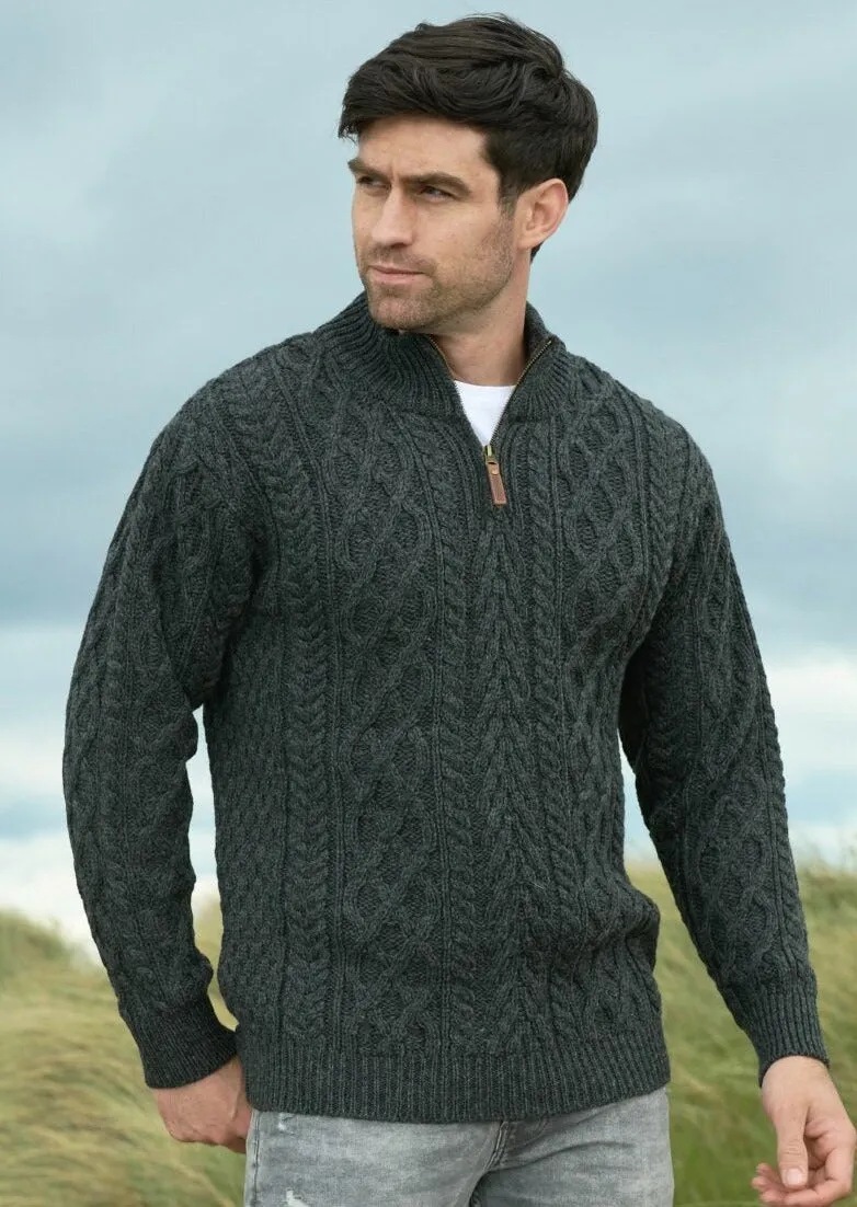 Aran Crafts Men's Half Zip Sweater | Charcoal