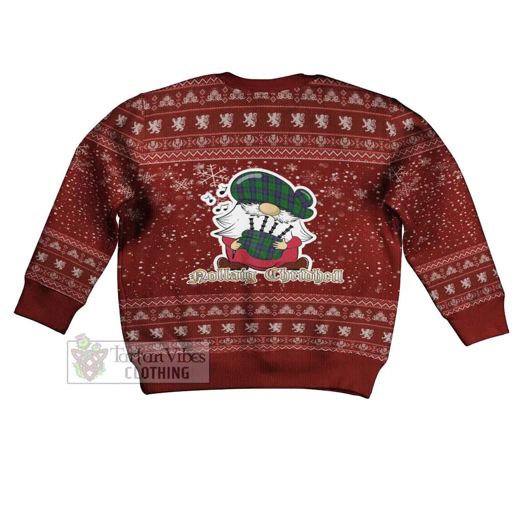 Armstrong Clan Christmas Kid Ugly Sweater with Gnome Playing Bagpipes