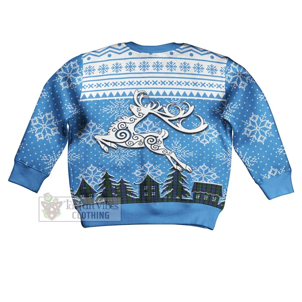 Baird Clan Christmas Kid Ugly Sweater with Tartan and Celtic Reindeer Style