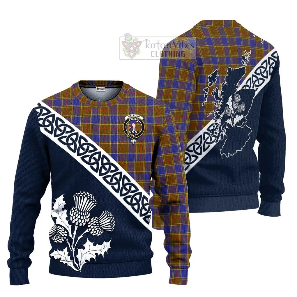 Balfour Tartan Ugly Sweater Featuring Thistle and Scotland Map