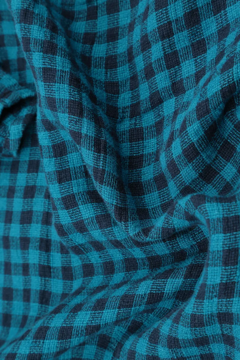 Balloon Blue Check Linen Dress