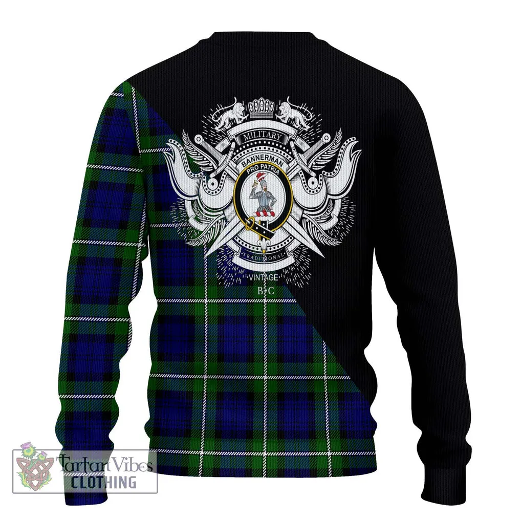 Bannerman Tartan Ugly Sweater with Family Crest and Military Logo Style