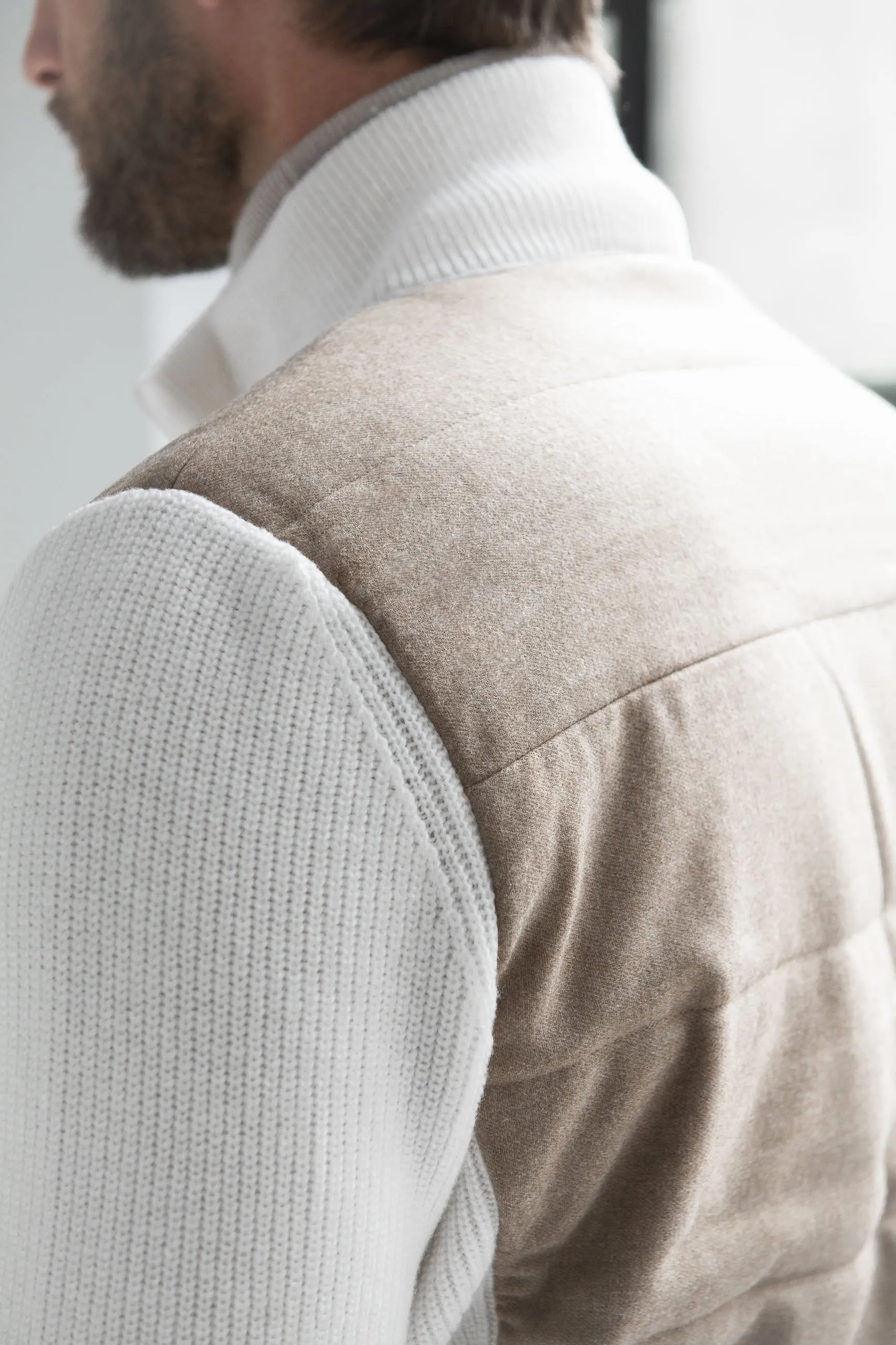 Beige cardigan - flannel & knitted wool - Made in Italy