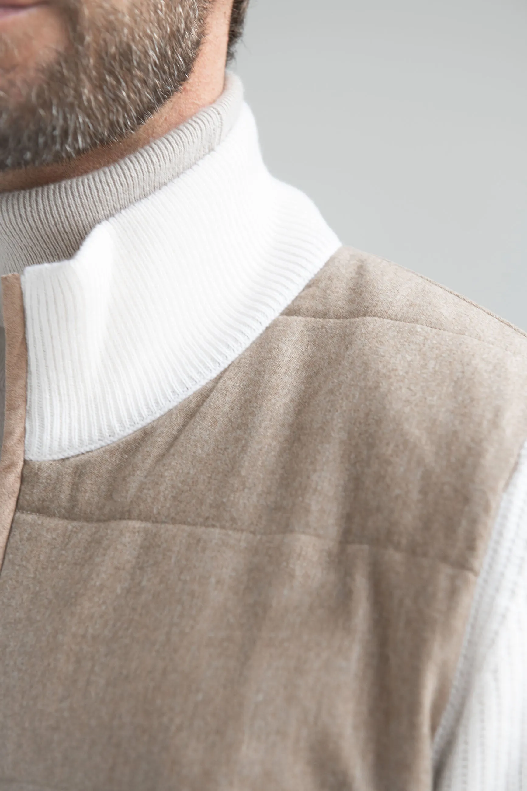 Beige cardigan - flannel & knitted wool - Made in Italy