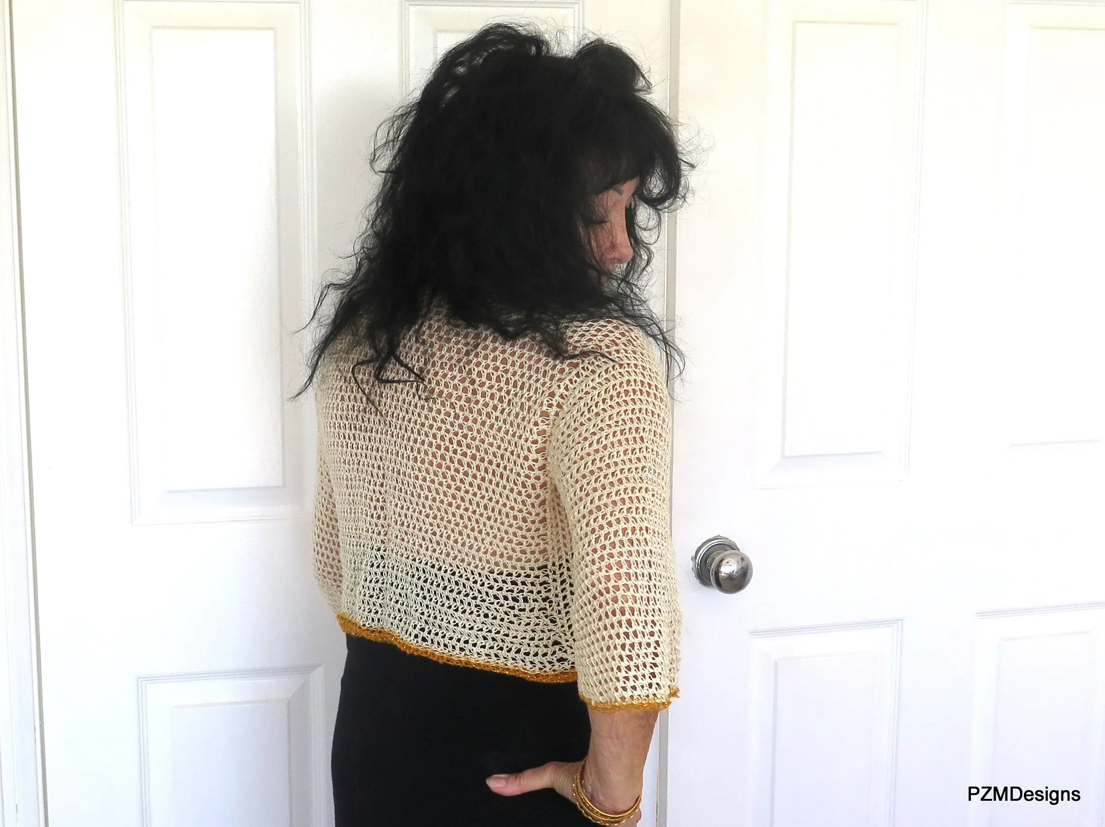 Beige Cotton Crochet Tie Front Bridal Shrug