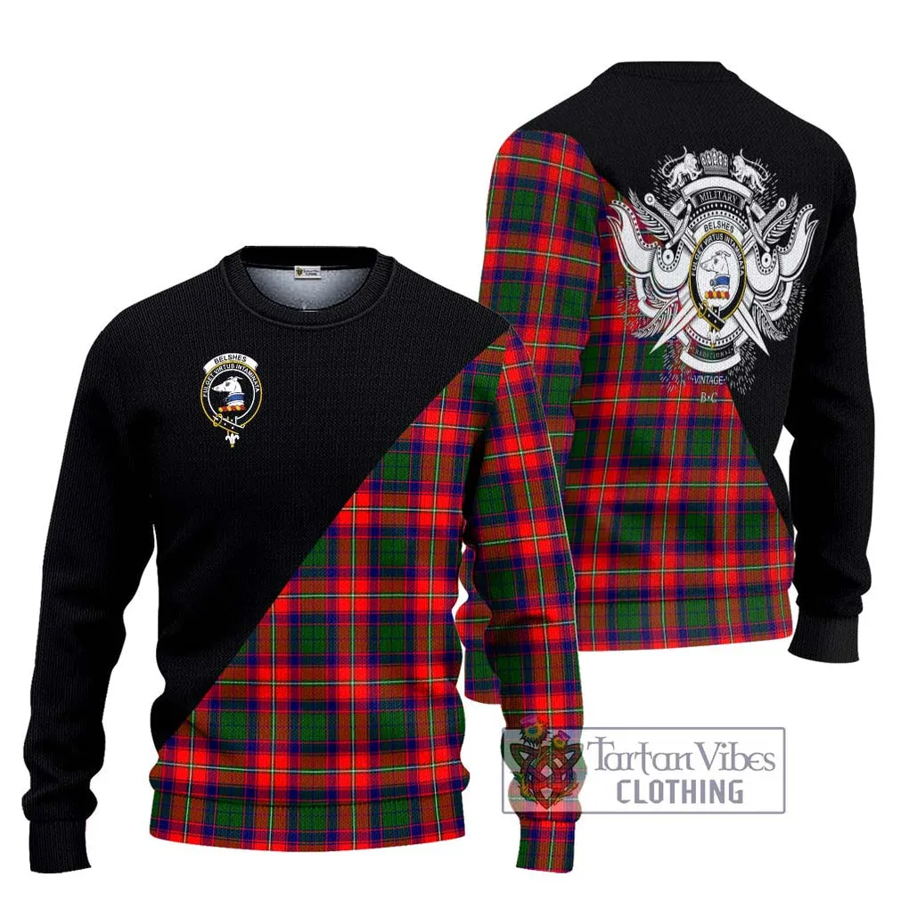 Belshes Tartan Ugly Sweater with Family Crest and Military Logo Style