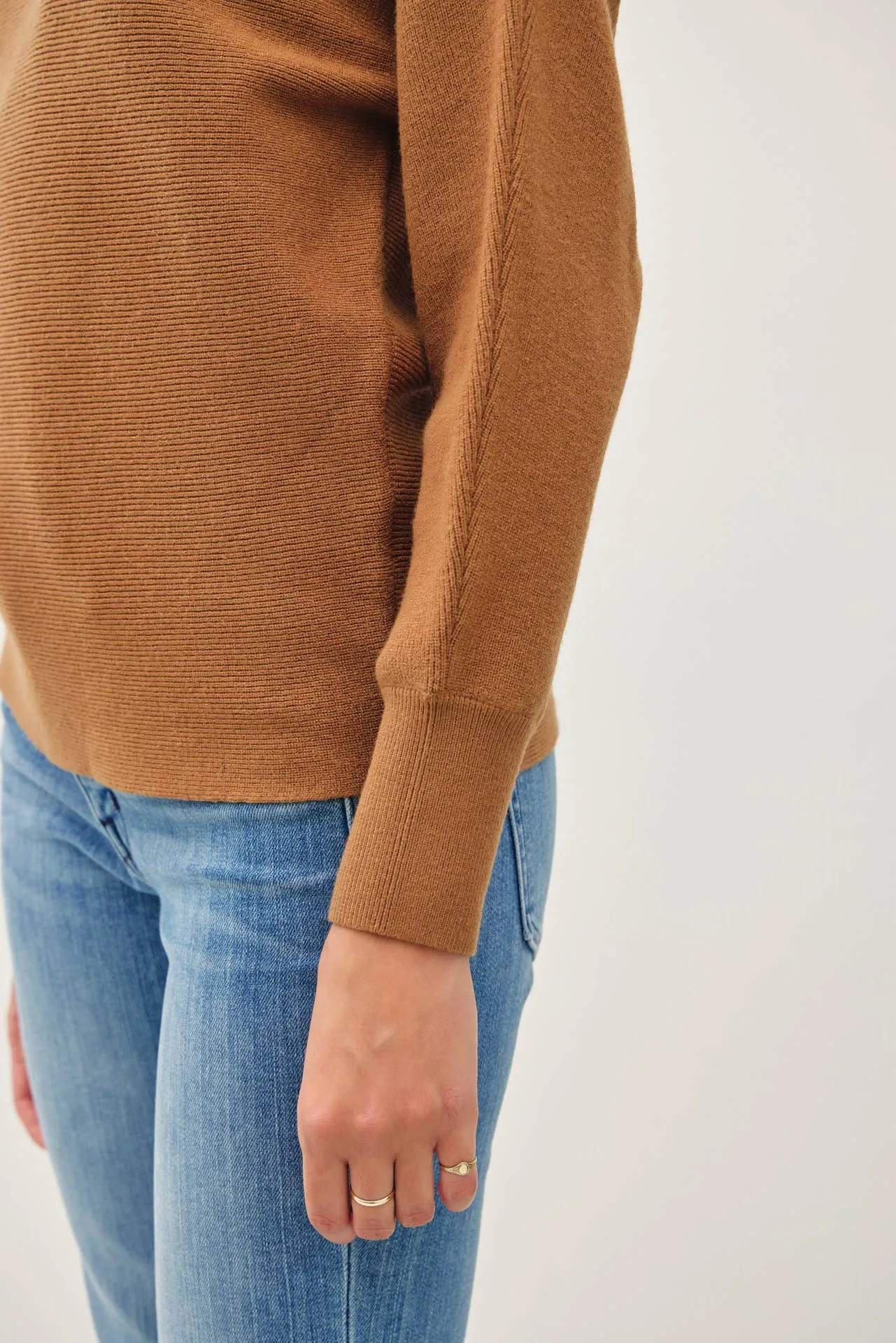 BOAT NECK DOLMAN SLEEVE RIBBED SWEATER