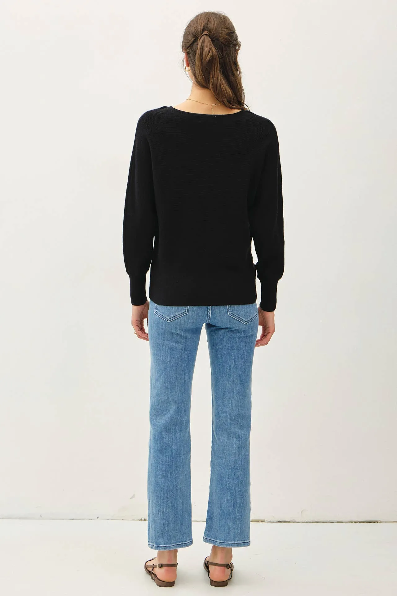 BOAT NECK DOLMAN SLEEVE RIBBED SWEATER