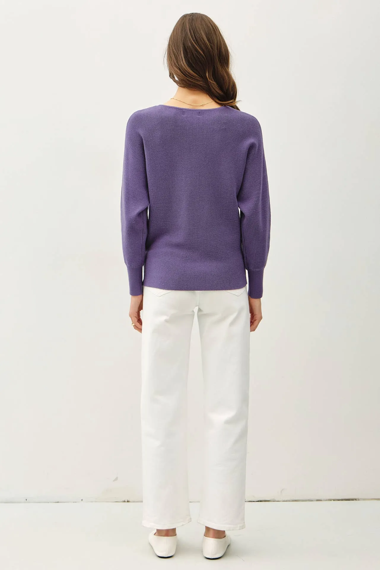 BOAT NECK DOLMAN SLEEVE RIBBED SWEATER