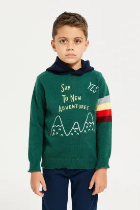 Boys Green Printed Sweater