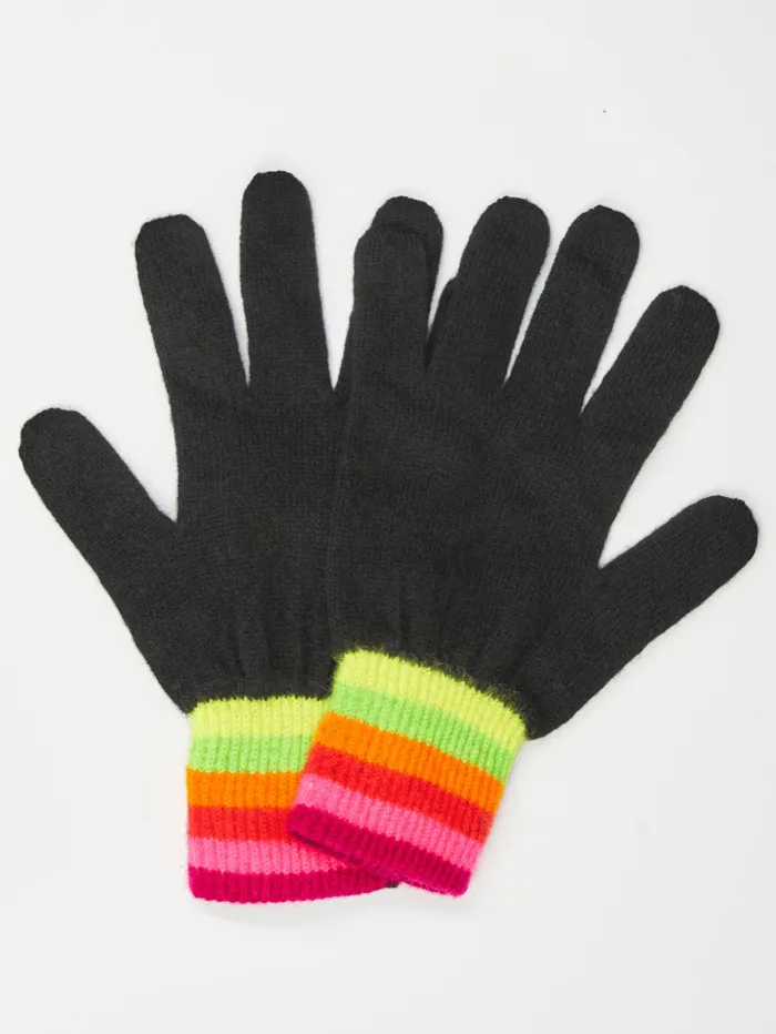 Brodie Cashmere T Rainbow Stripe Gloves Black and Multi