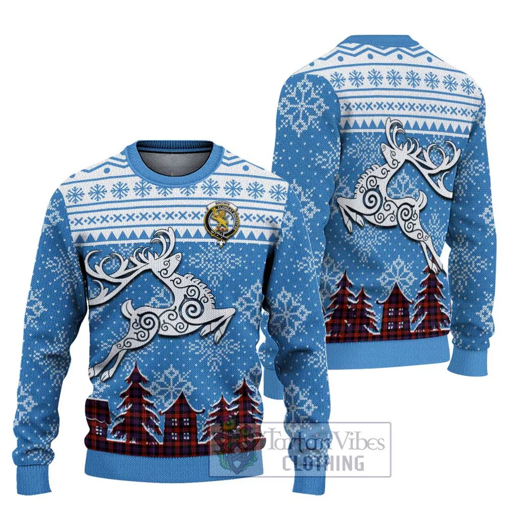 Brown (Broun) Clan Christmas Ugly Sweater with Tartan and Celtic Reindeer Style