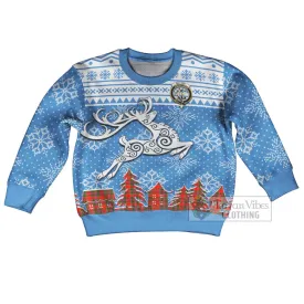 Butter Clan Christmas Kid Ugly Sweater with Tartan and Celtic Reindeer Style