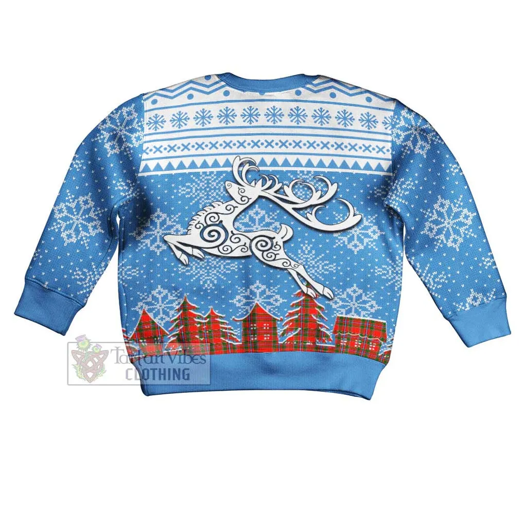 Butter Clan Christmas Kid Ugly Sweater with Tartan and Celtic Reindeer Style