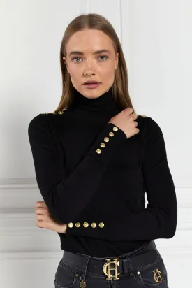 Buttoned Knit Roll Neck (Black)