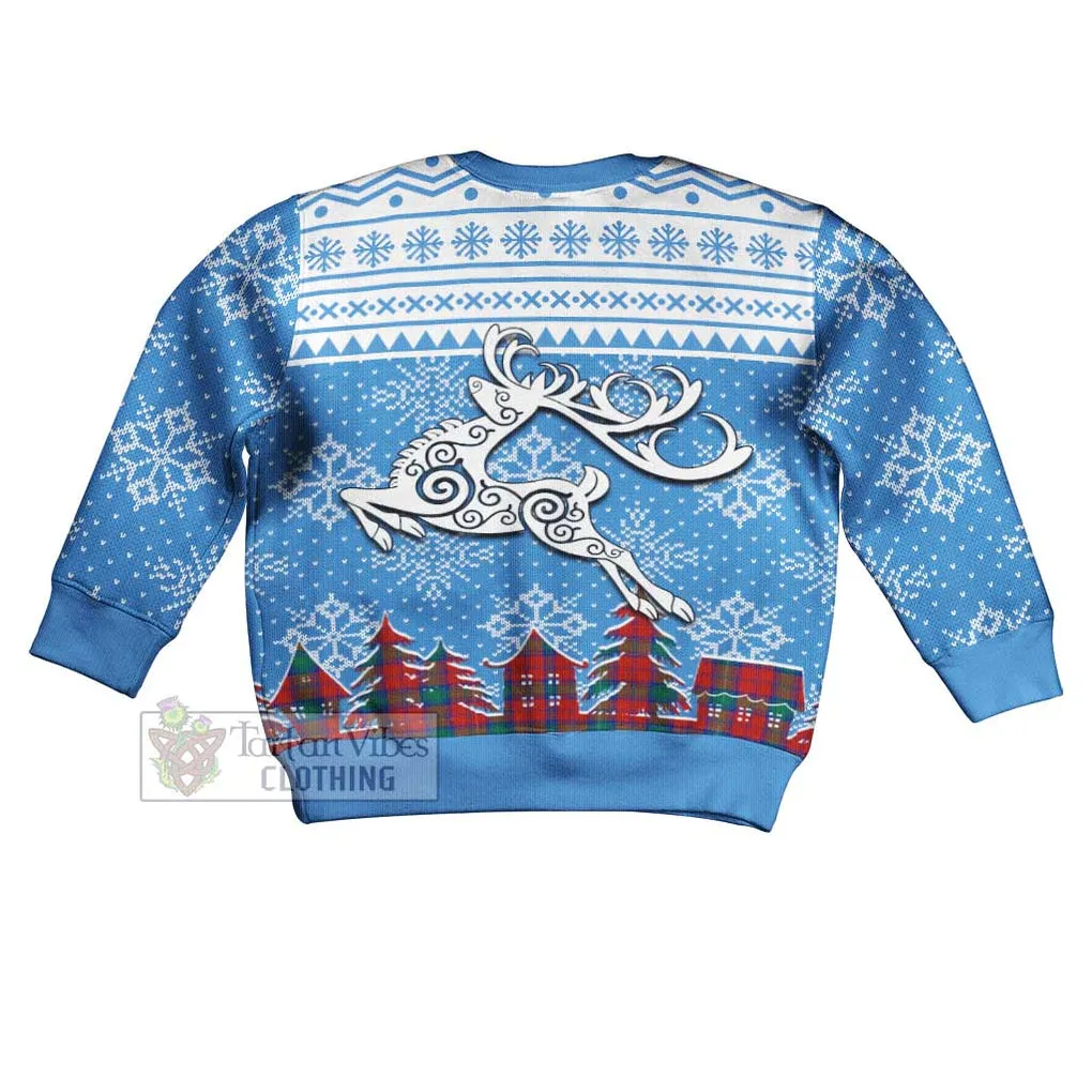 Byres (Byses) Clan Christmas Kid Ugly Sweater with Tartan and Celtic Reindeer Style