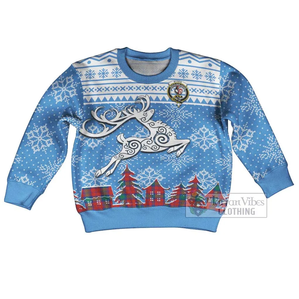 Byres (Byses) Clan Christmas Kid Ugly Sweater with Tartan and Celtic Reindeer Style