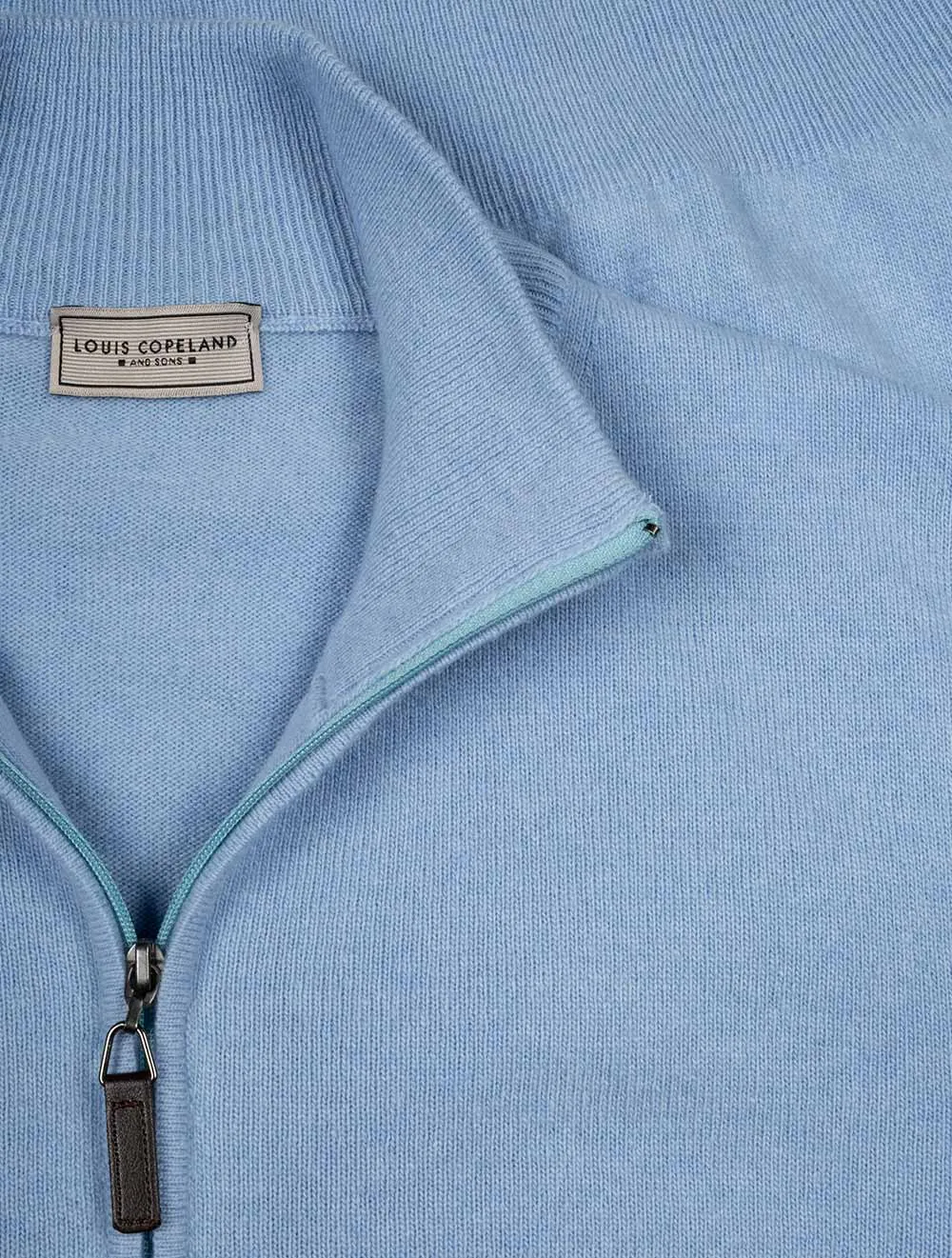 Cashmere & Merino Wool Half Zip Light Blue