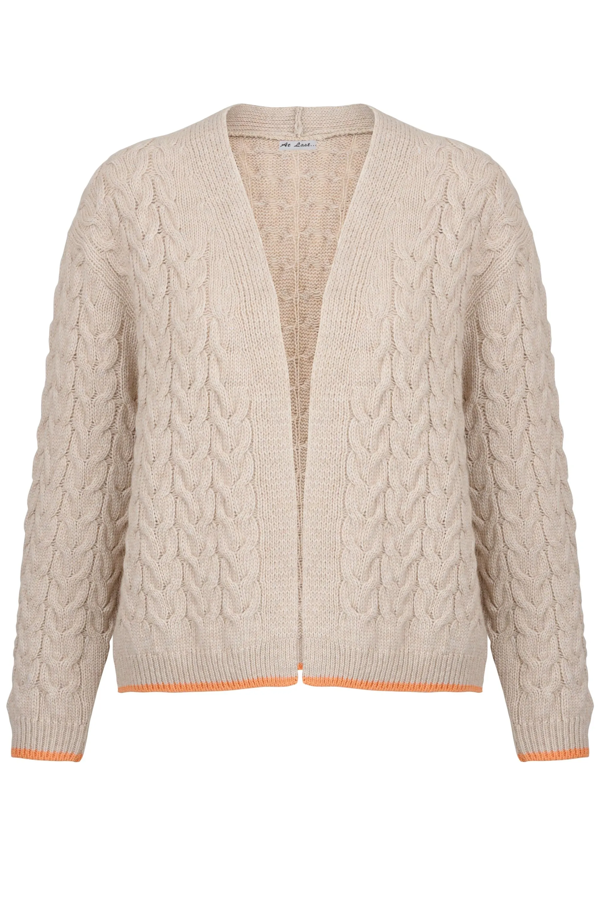 Cashmere Mix Double Ply Cable Knitted Cardigan in Beige