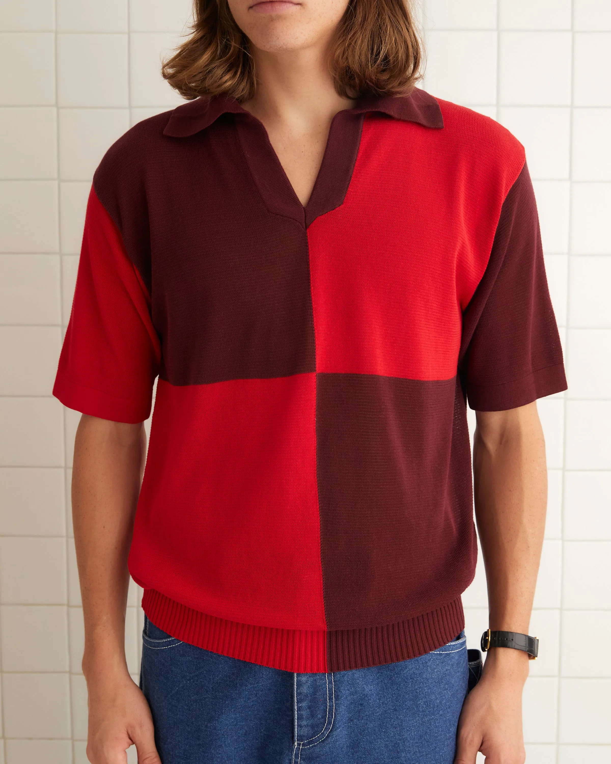 Checker Polo - Red/Maroon