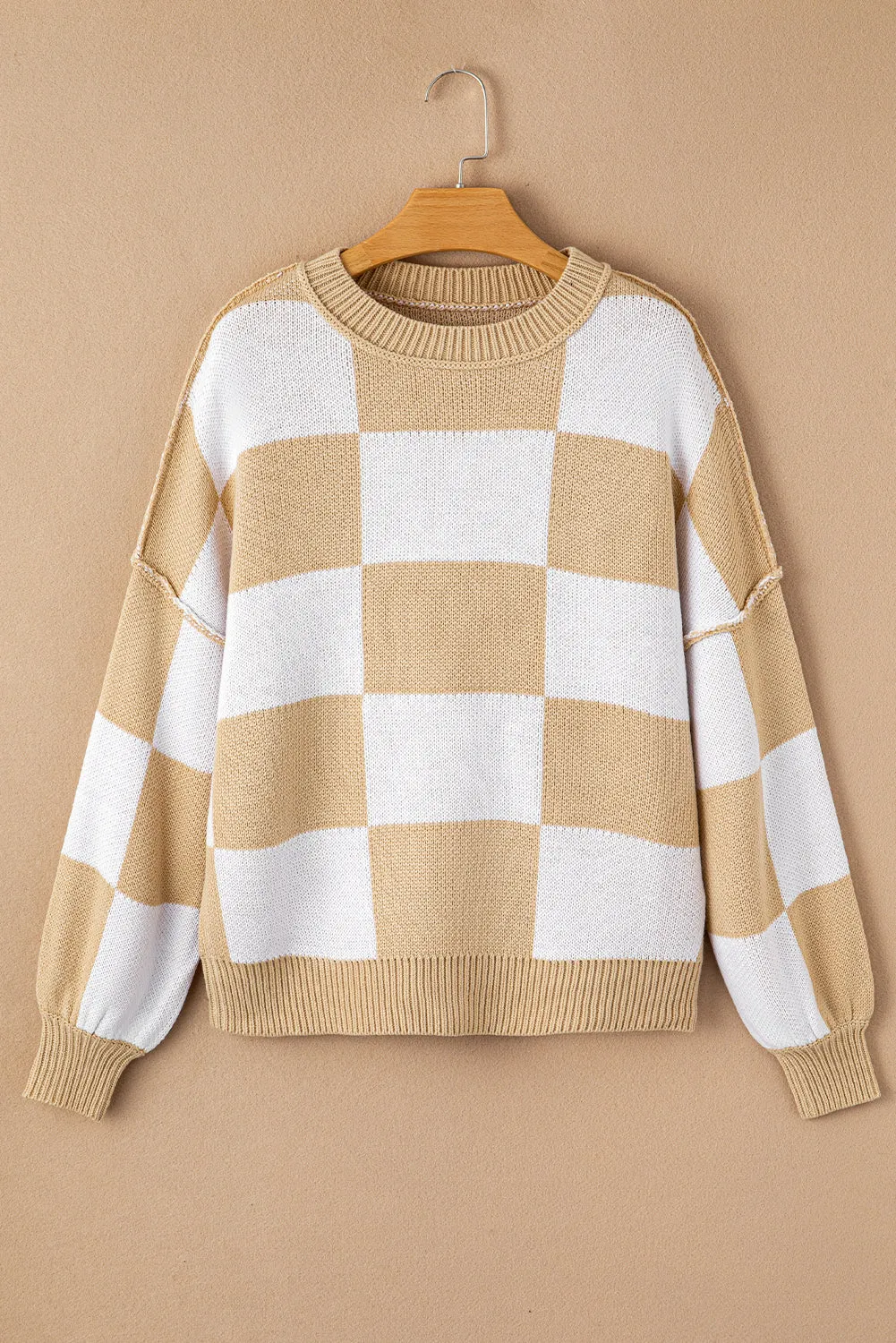 Checker Reverse Seam Crewneck Sweater