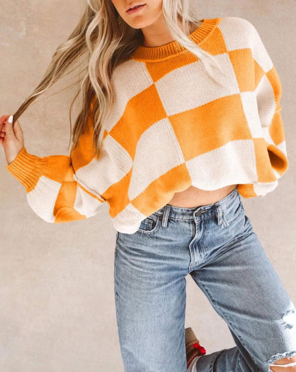 Checker Reverse Seam Crewneck Sweater