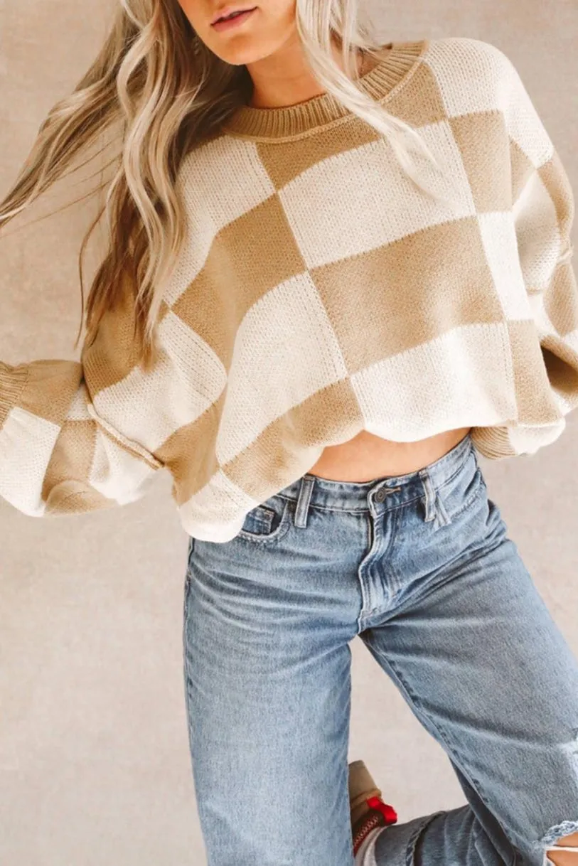 Checker Reverse Seam Crewneck Sweater