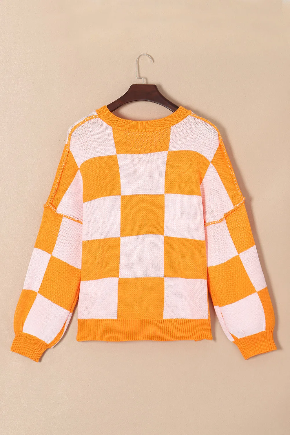 Checker Reverse Seam Crewneck Sweater