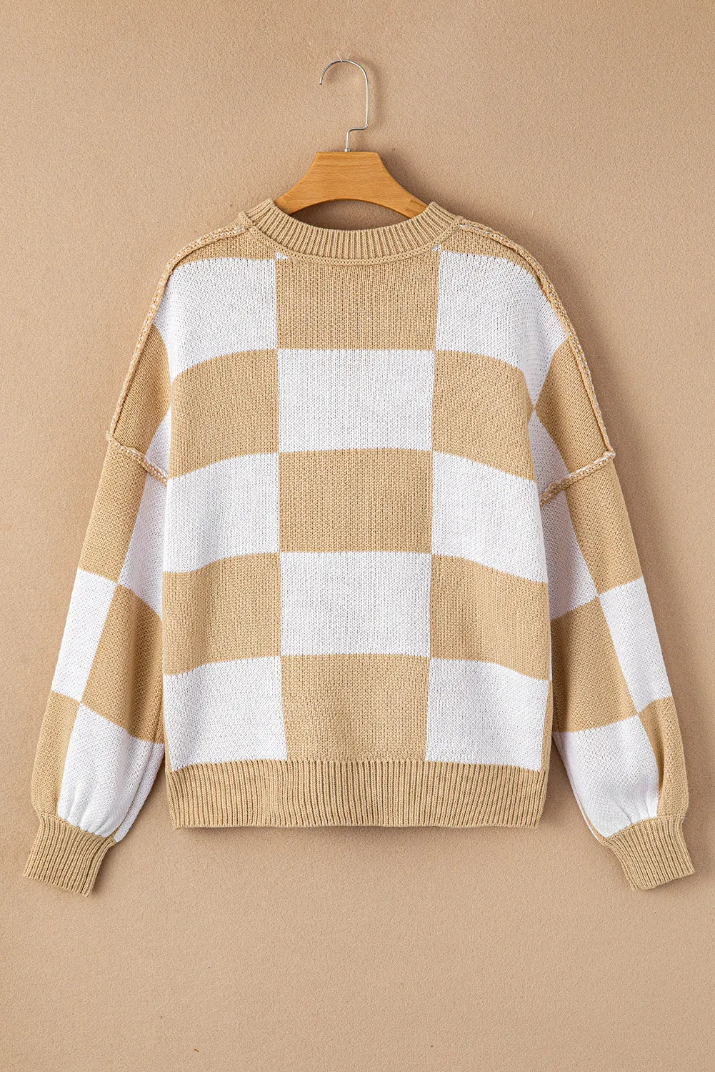 Checker Reverse Seam Crewneck Sweater