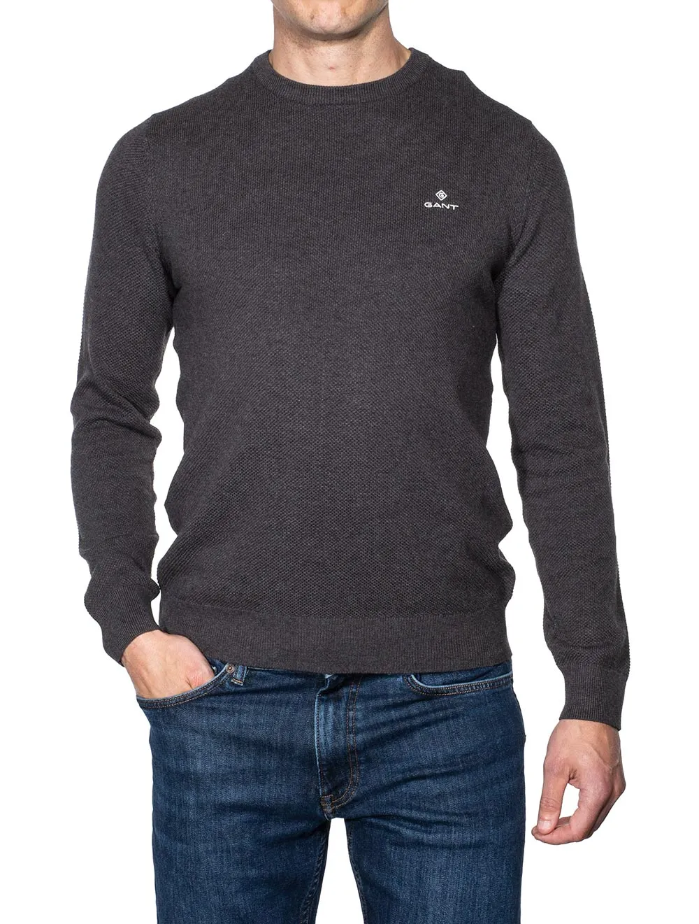 Cotton Pique Crewneck Antracite Melange