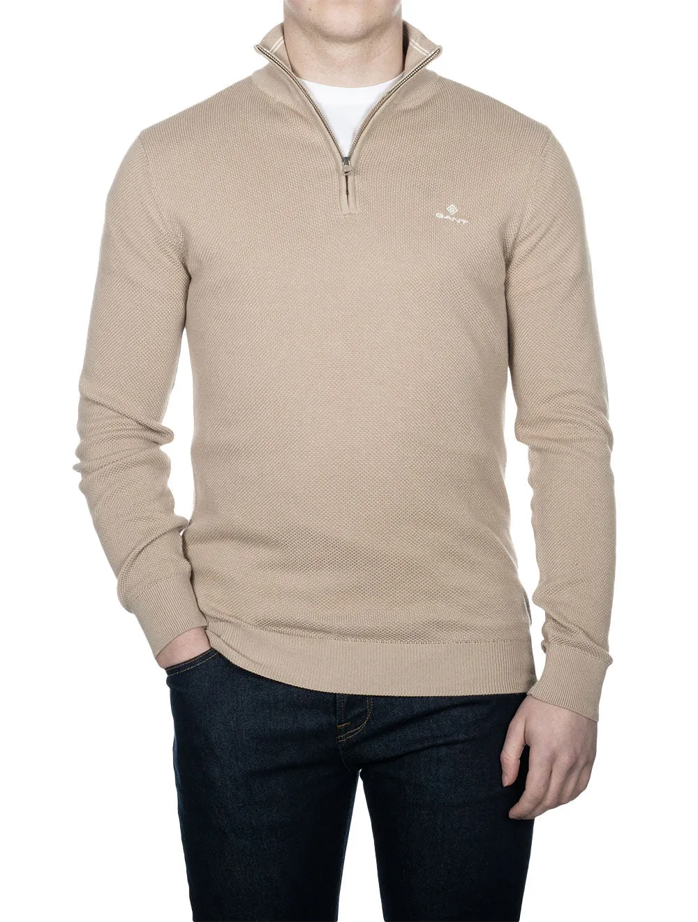 Cotton Pique Half Zip Dry Sand