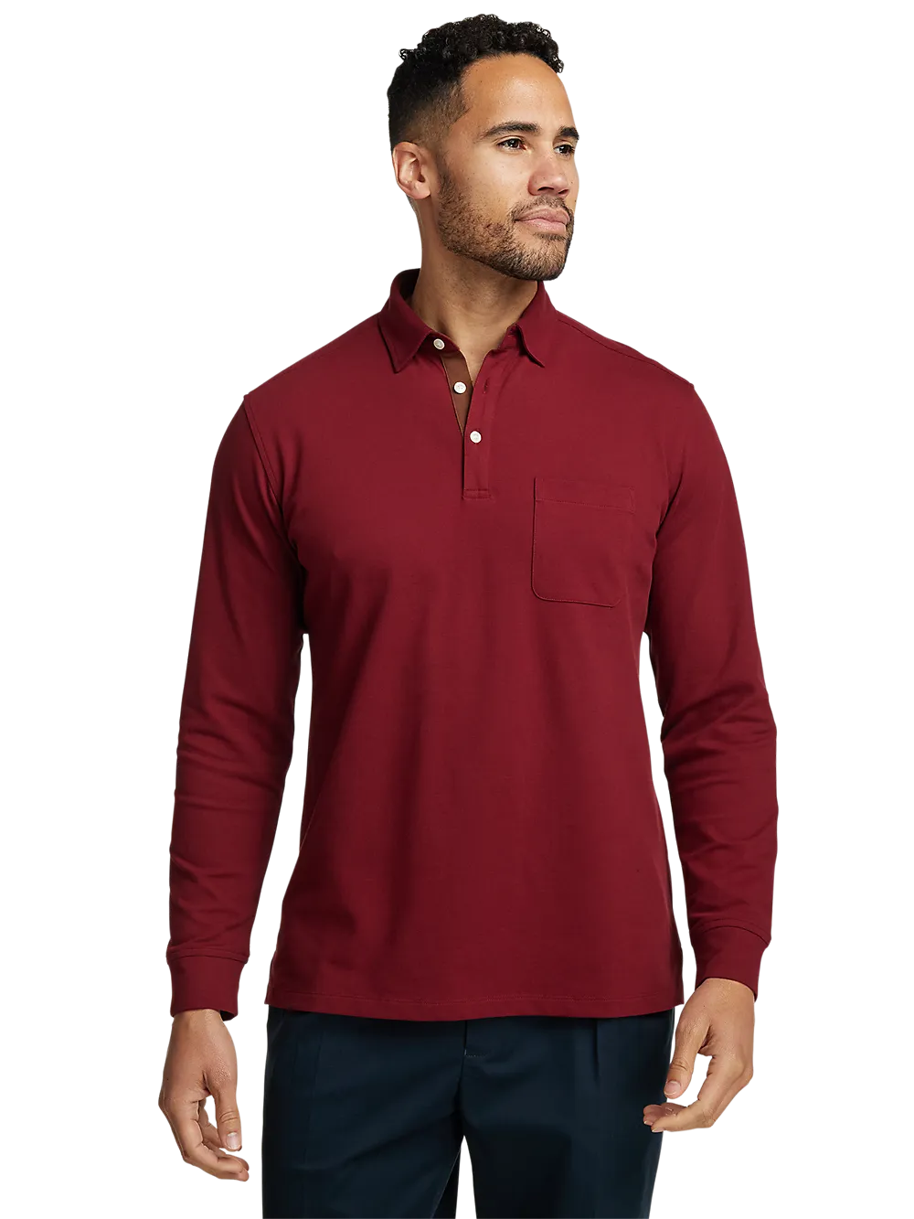 Cotton/Spandex Pique Three Button Polo - Burgundy