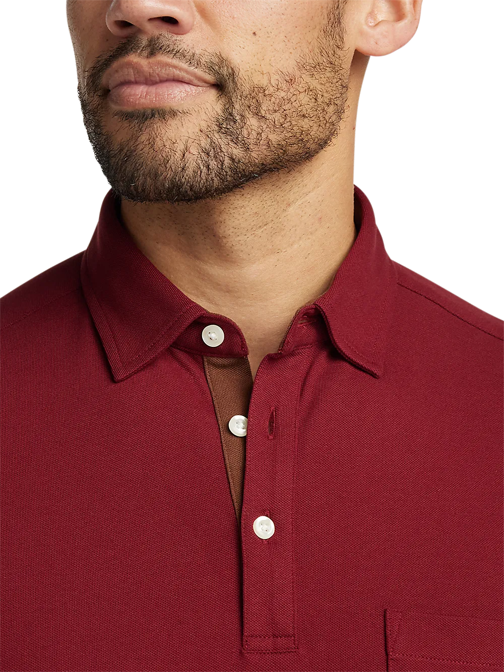 Cotton/Spandex Pique Three Button Polo - Burgundy