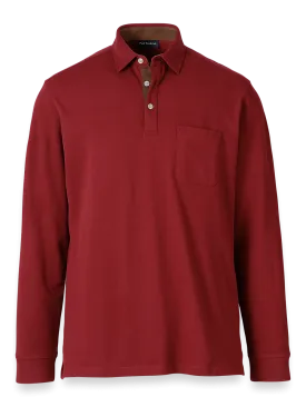 Cotton/Spandex Pique Three Button Polo - Burgundy