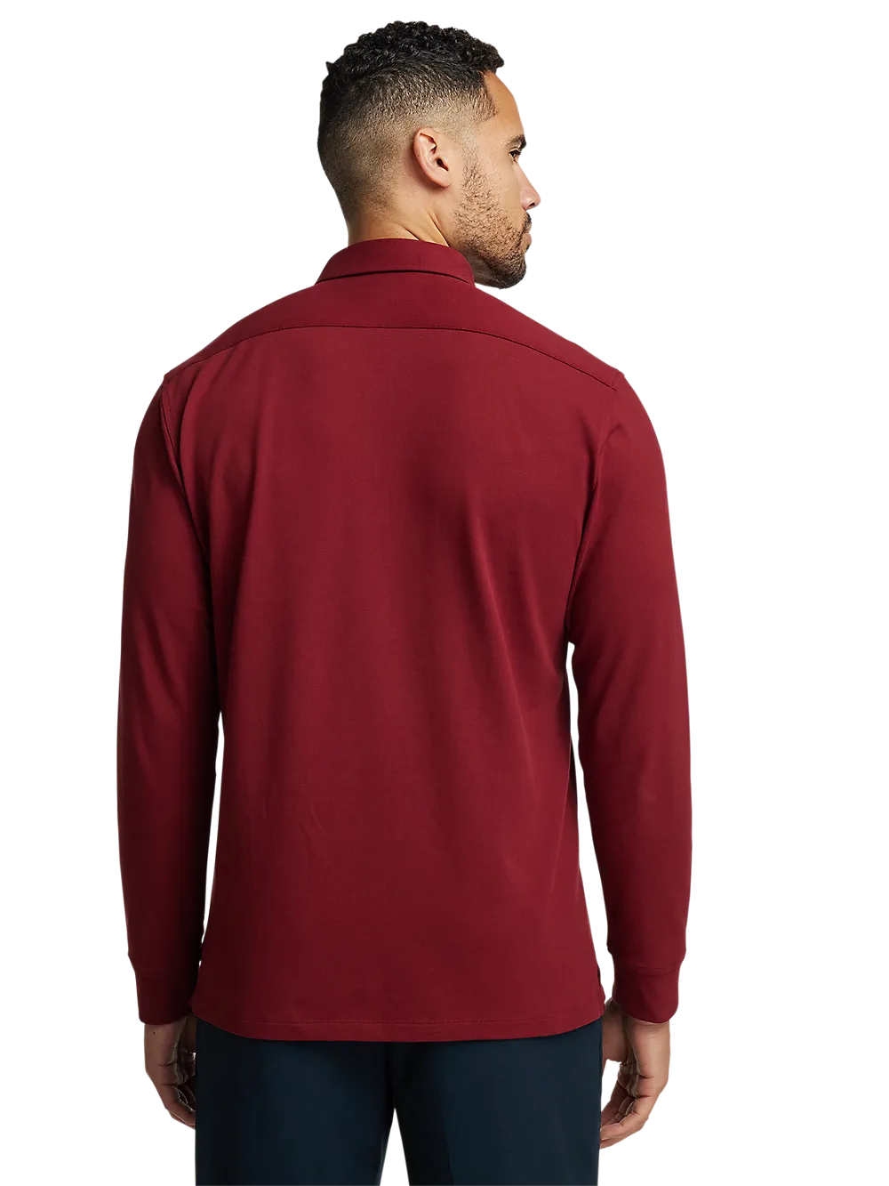 Cotton/Spandex Pique Three Button Polo - Burgundy