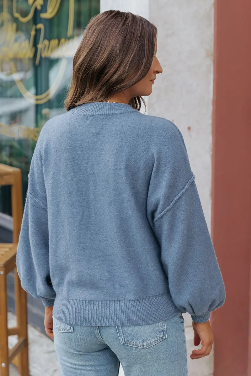 Cozy Long Dolman Sleeve Sweater - Teal - FINAL SALE