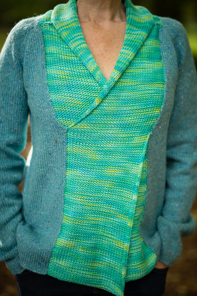 Cross Front Jumper in Aqua Pure New Wool and Handpainted Cotton