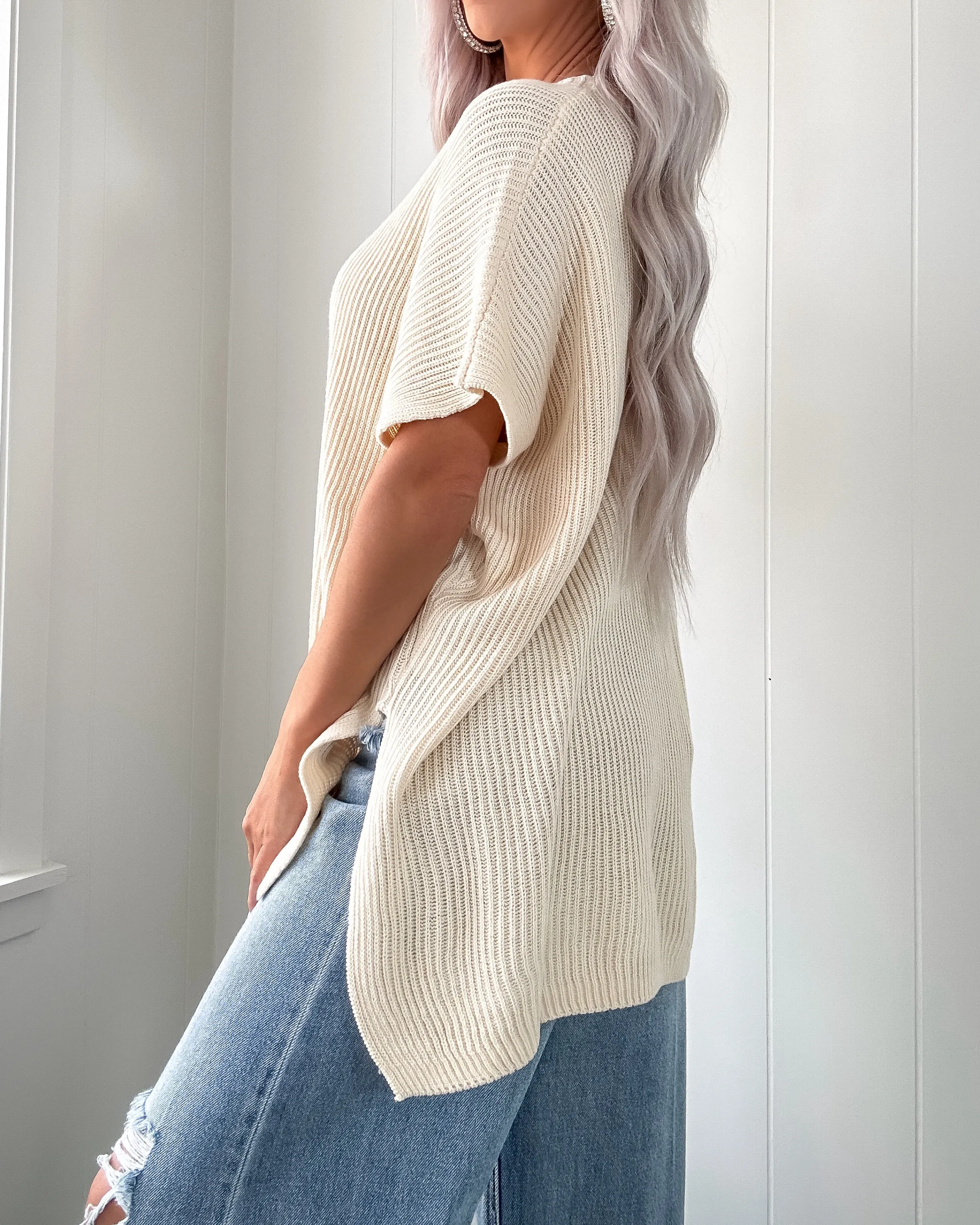 Everyday Elegance Side Slit Oversized Sweater - Cream