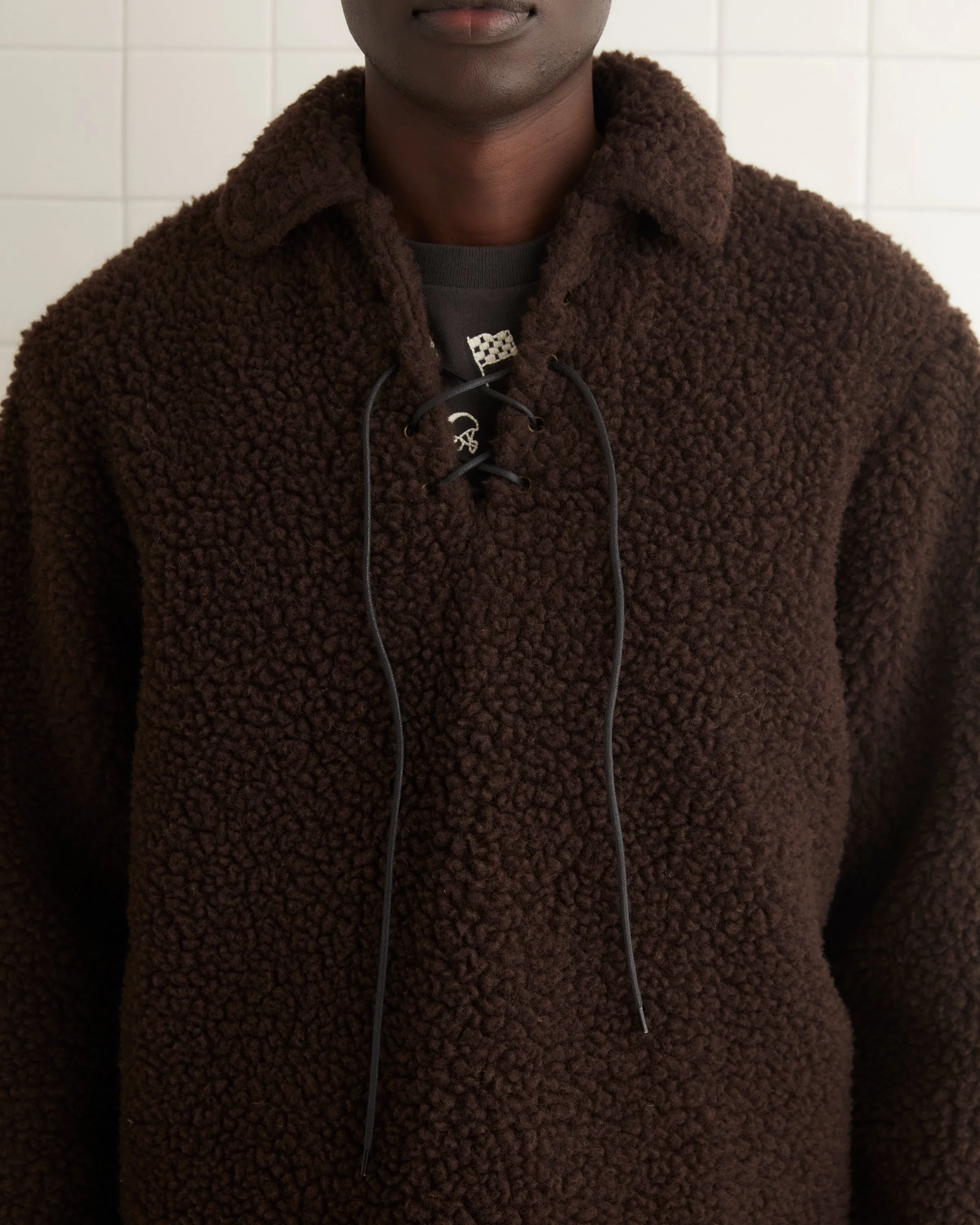 Fleece Tie-Up Pullover - Dark Brown