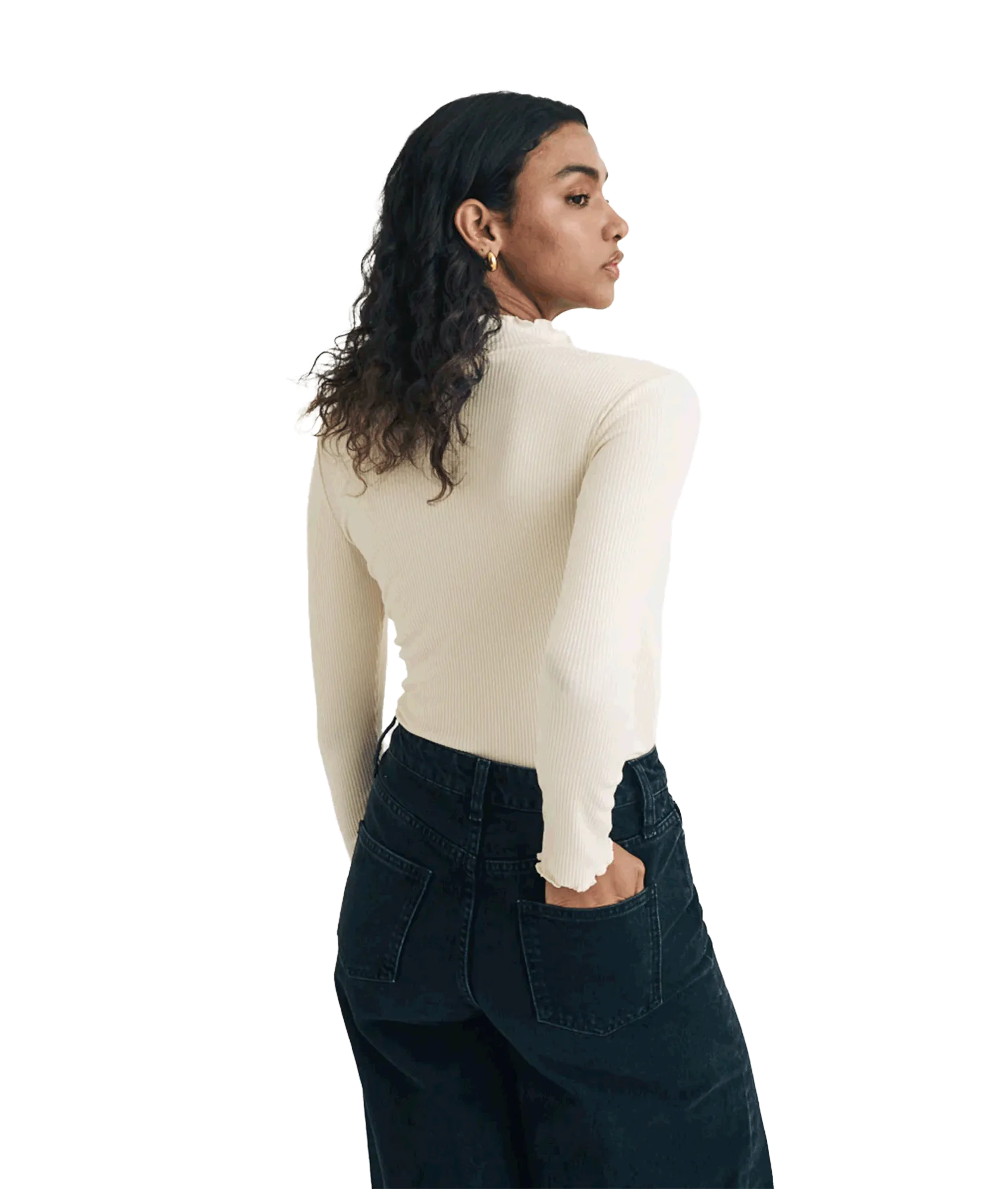 Funnel Neck Long Sleeve Lizzie Top - Cream