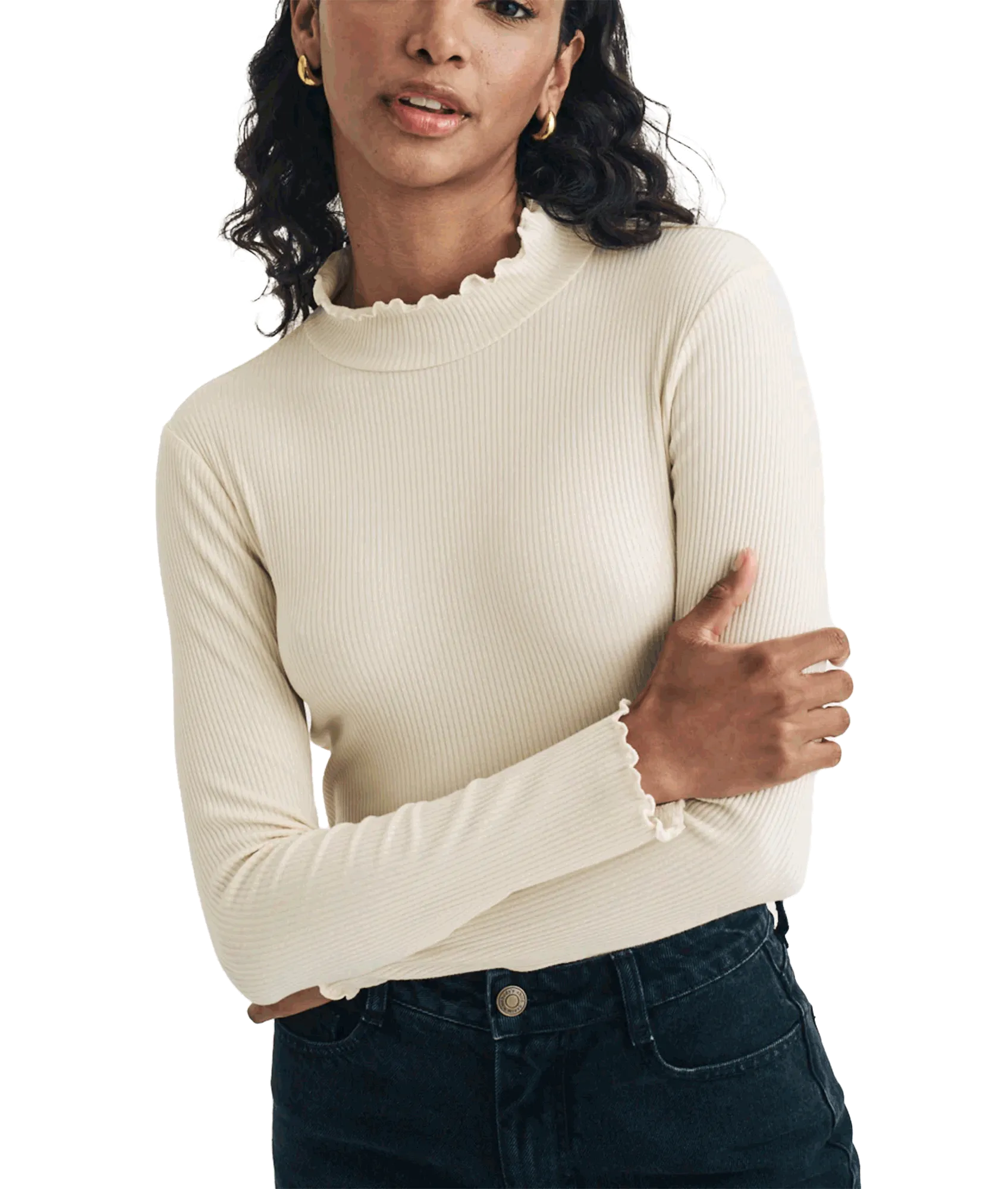 Funnel Neck Long Sleeve Lizzie Top - Cream